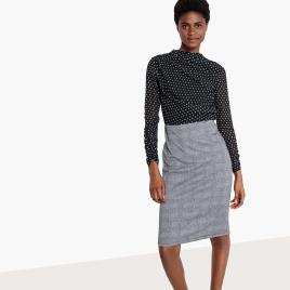 La Redoute Collections Vestido bimatéria, às bolinhas e aos quadrados