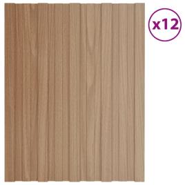 vidaXL Painel de telhado 12 pcs 60x45 cm aço galvanizado madeira-clara