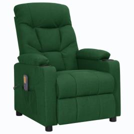 vidaXL Poltrona de massagens reclinável tecido verde-escuro