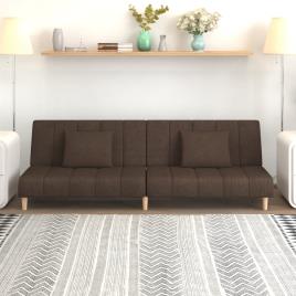 vidaXL Sofá-cama de 2 lugares tecido castanho-escuro