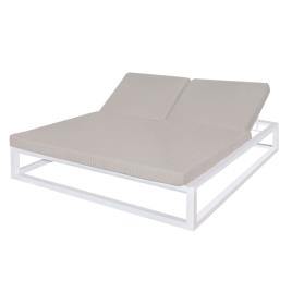 Cama de casal para jardim cinza com aço branco e encostos reclináveis 180 X 200 X 43 CM