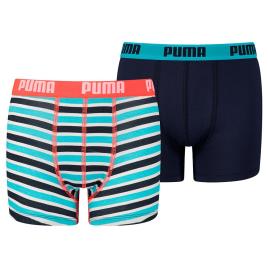 Puma Boxer Basic Printed Stripe 2 Pares 14-16 Years Fluo Red / Blue