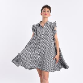 Lili Sidonio Vestido babydoll vichy, com botões e colarinho