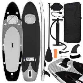 vidaXL Conjunto prancha de paddle SUP insuflável 300x76x10 cm preto