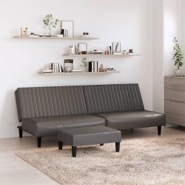vidaXL Sofá-cama 2 lugares c/ apoio de pés couro artificial cinzento