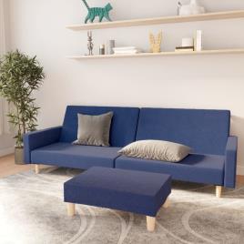 vidaXL Sofá-cama de 2 lugares com apoio de pés tecido azul