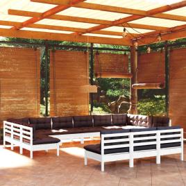 vidaXL 13 pcs conj. lounge de jardim c/ almofadões pinho maciço branco