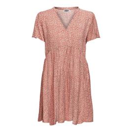 Jdy Vestido Curto Manga Curta Starr Life 38 Etruscan Red / Aop Cloud Dancer Leaves