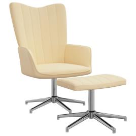 vidaXL Cadeira de descanso com banco veludo branco nata