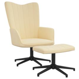 vidaXL Cadeira de descanso com banco veludo branco nata