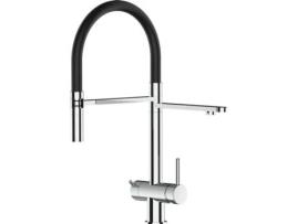 Torneira de cozinha VIZIO 3 Vias Tubo Giratória 360° Aço polido Preto (Aço)