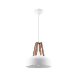 Candeeiro suspenso casco cor branco e  madeira natural e27