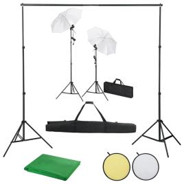 vidaXL Kit estúdio de fotografia com fundos + iluminação e sombrinhas