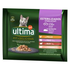 Ultima Cat Sterilized 48 x 85 g comida húmida para gatos - Frango e salmão