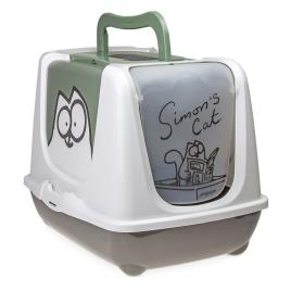 Caixa de areia fechada Simon's Cat para gatos - Cinza com verde e branco