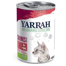 Yarrah Bio pedaços em latas para gatos 6 x 405 g  - Frango biológico com urtiga e tomate biológicos