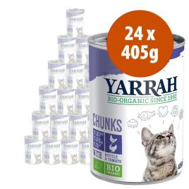 Yarrah Bio Pedaços em latas para gatos  24 x 405 g - Pack económico - Frango e peru biológicos com urtiga e tomate biológicos