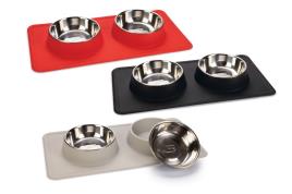 Comedouro duplo Karlie Diner Set Silikon Dex com base de silicone - 2 x 350 ml, 14 cm de diâmetro - preto