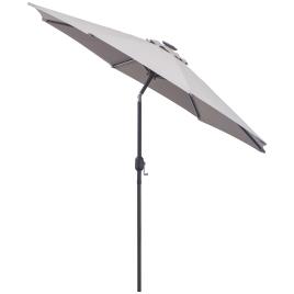 Outsunny Chapéu de Sol com 32 Luzes LED Solares Ø265x233cm Chapéu de Sol Inclinável com Manivela e Mastro de Aço Cinza   Aosom Portugal