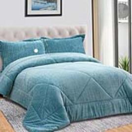 AMO COMFORTER SHERPA CASAL COM ALMOFADA AZUL 180X260CM