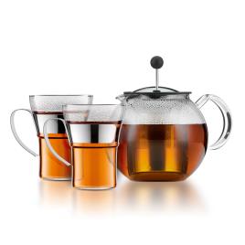 Chaleira com êmbolo Assam 1 L, 2 chávenas em vidro