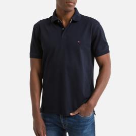Polo direito stretch, gola com 2 botões