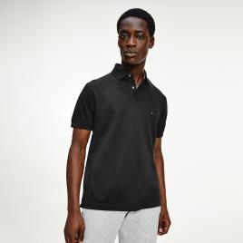 Polo direito stretch, gola com 2 botões
