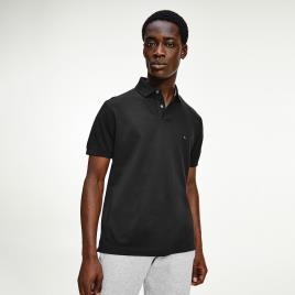 Polo direito stretch, gola com 2 botões