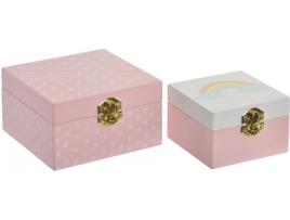 Conjunto 2 Caixas ITEM LI-149173 Rosa/Branco (15 x 15 x 6.5 cm)