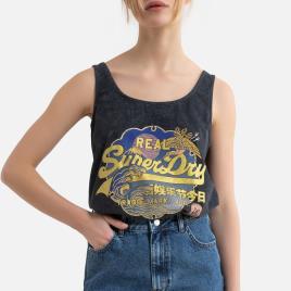 Superdry Top de gola redonda, de cavas, motivo à frente 