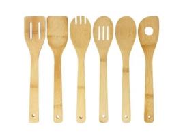 6 Utensílios de Bambu Elegantes e Resistentes: Colher de Pau Espátula de Bambu Colher com Fenda Espátula com Fenda Espork Espátula com Orifício