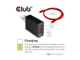 Club3D Usb Tc3.2 Gen 1 Trip Dyn Pd C60W-100W Acoplamento Usb 3.2 Gen 1 3.1 Gen 1 Type-C Preto