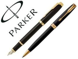 Conjunto Parker Duo Sonnet Laca Negra Gt Esferográfica e Caneta com Aparo de Aco Inoxidavel