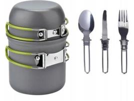 Talheres e Garrafa para Camping HSLA Cinzento