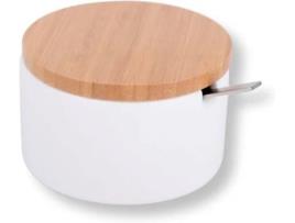 Açucareiro KOOK TIME Branco (Cerâmica, Bambu, Aço Inoxidável - 12.5x10x6.5 cm)
