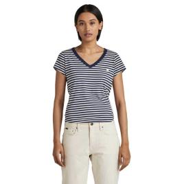 G-star Camiseta Manga Curta Gola V Eyben Stripe Slim S Sartho Blue / Milk Stripe