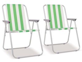Cadeiras campismo dobráveis 2 pcs aço verde e branco 52x62x75cm