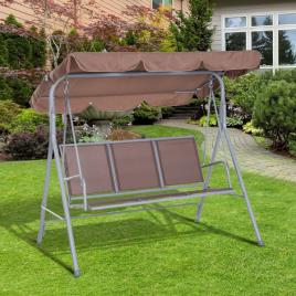 Baloiço Jardim de 3 Lugares com Toldo Ajustável Encosto Respirável e Estrutura de Metal para Terraço Balcão Exterior Carga 240k