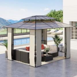Pérgola de Jardim 3,6x3m Pérgola de Exterior com Cobertura de Policarbonato e Estrutura de Aço Alumínio Proteção Solar para Fes