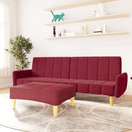 vidaXL Sofá-cama de 2 lugares com apoio de pés tecido vermelho tinto