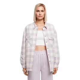 Urban Classics Camisa Manga Comprida Flanell Over XS White Sand / Soft Lilac