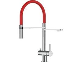 Torneira de cozinha VIZIO 3 Vias Tubo Giratória 360° Aço polido Vermelho (Aço)