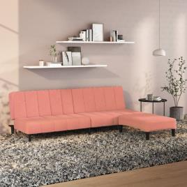 vidaXL Sofá-cama de 2 lugares com apoio de pés veludo rosa