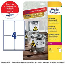 AVERY Etiquetas de Utilização Intensiva para Impressora a Laser, Resistentes às Intempéries, 99,1 x 139 mm, 8 Folhas, 4 Etiquetas por Folha, Branco
