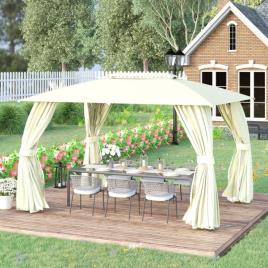 Pérgola de Jardim 4x3 Pérgola de Exterior com Teto Duplo 4 Cortinas Laterais 4 Telas Mosquiteiras com Zíper e Estrutura de Aço