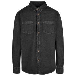Build Your Brand Camisa Manga Comprida Denim L Black Washed