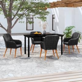 vidaXL 5 pcs conjunto de jantar para jardim com almofadões preto