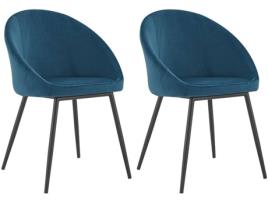 Conjunto de 2 Cadeiras HAPPY GARDEN Diane (Azul - Veludo - 54 x 53 x 81 cm)