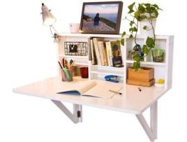 Secretária com Estante SOBUY Dobrável (Branco - Madeira - 90x60x36 cm)