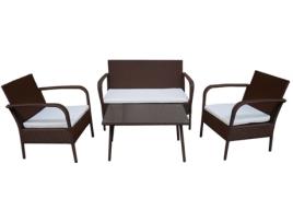 Conjunto de Jardim HAPPY GARDEN Lipari em Resina Trançada Castanho (4 Lugares - Almofadas Bege)